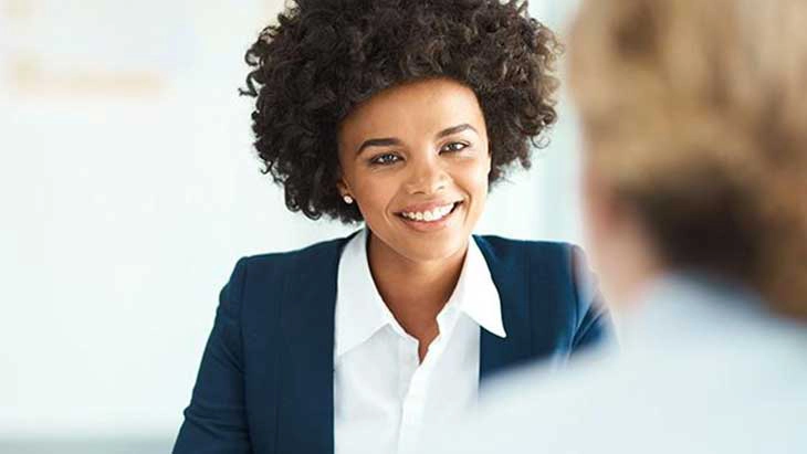 Woman smiling in interview